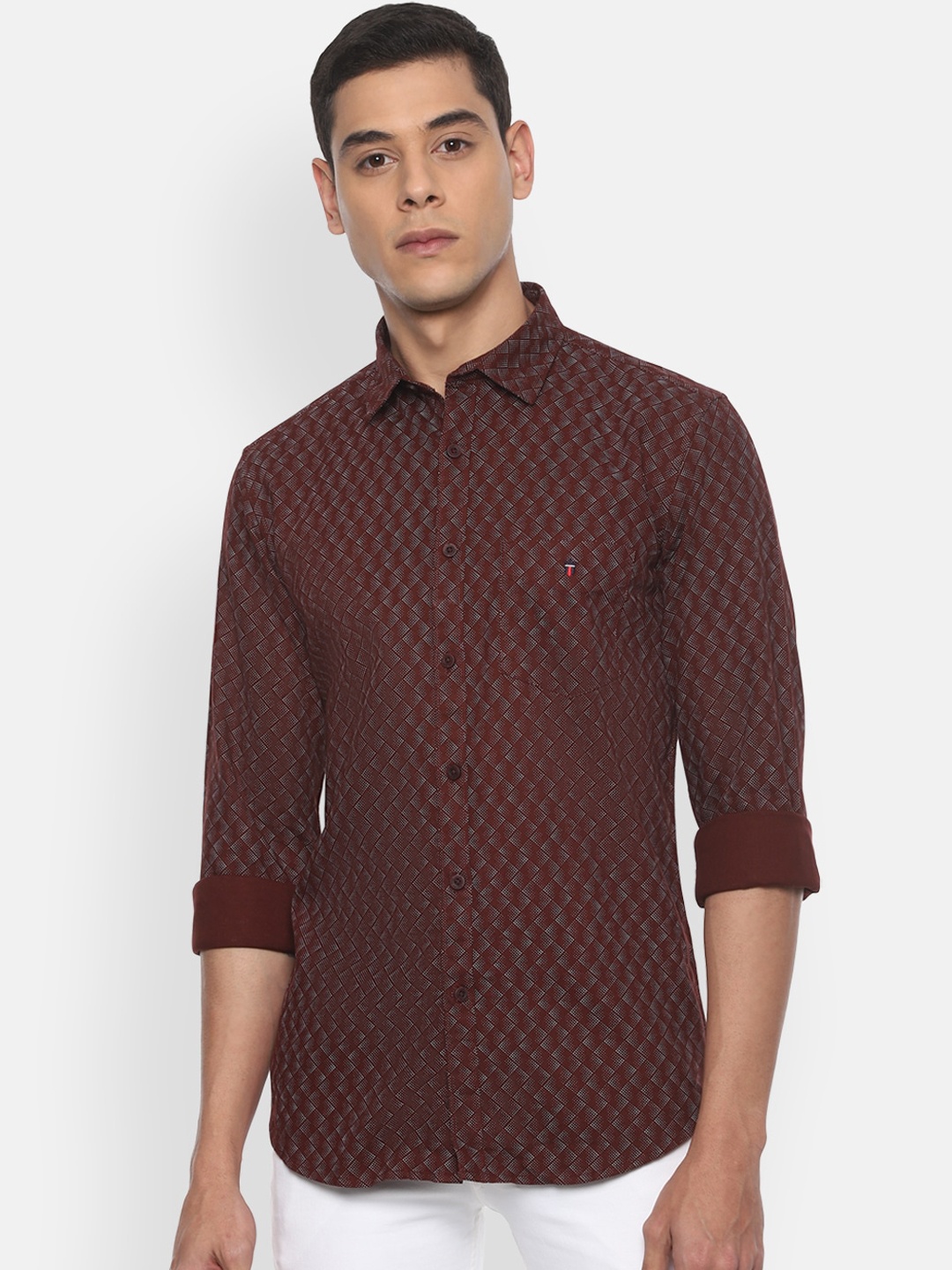 

Louis Philippe Sport Men Maroon & White Slim Fit Printed Casual Cotton Shirt