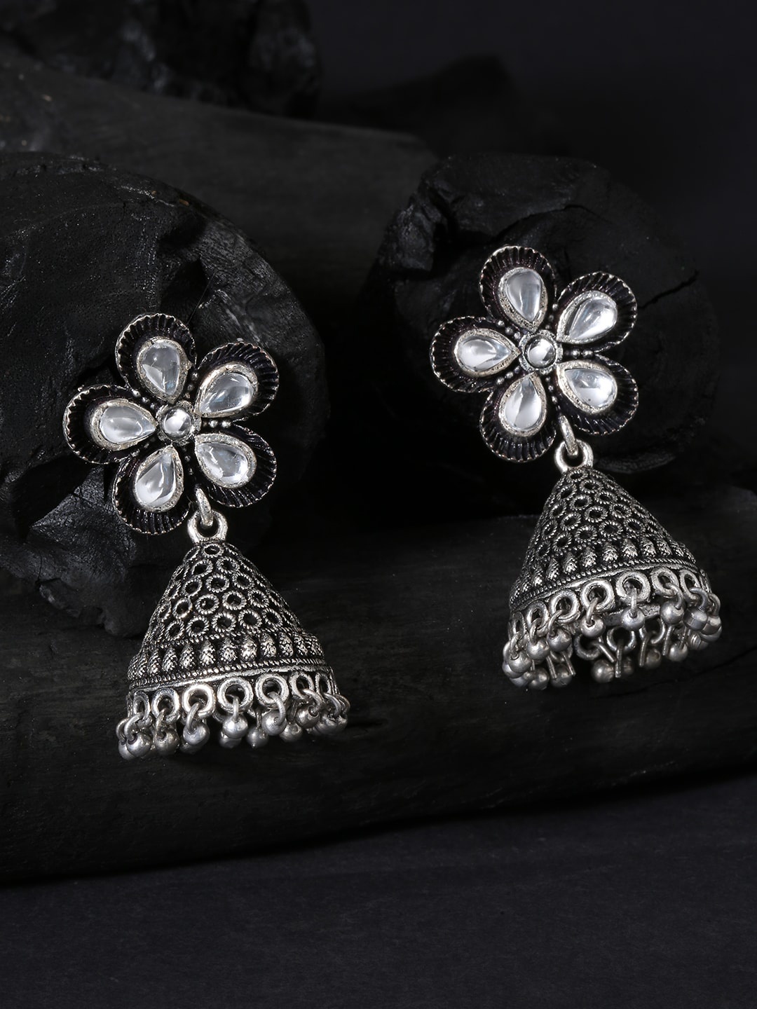 

OOMPH Silver-Toned Contemporary Jhumkas