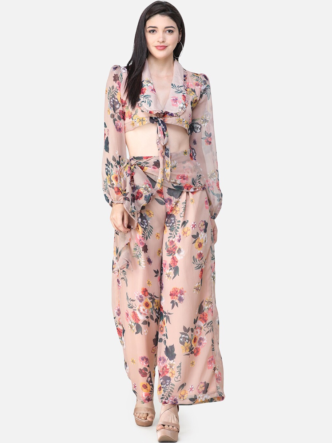 

Cation Women Beige & Red Printed Top with Trousers