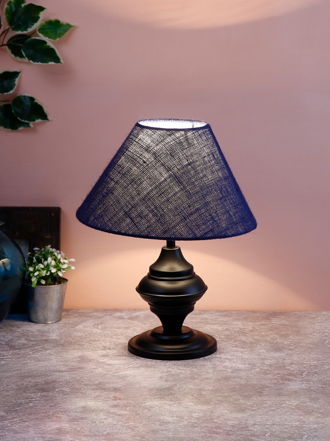 Devansh Blue & Black Solid Frustum Table Lamp