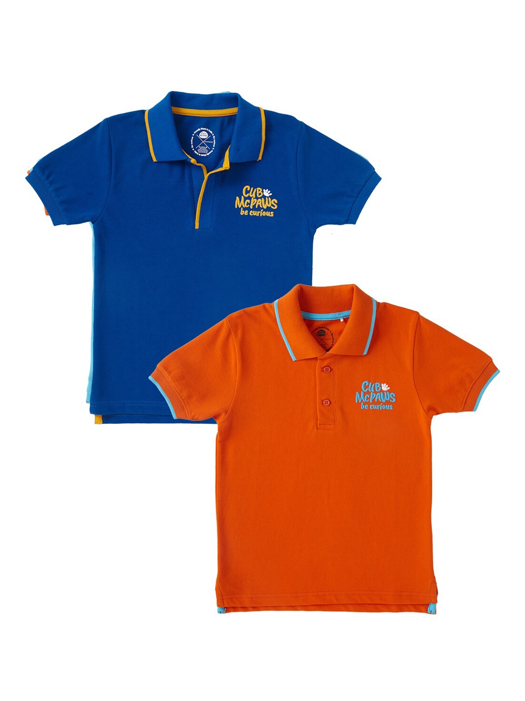 

Cub McPaws Boys Pack of 2 Solid Polo Collar T-shirts, Blue
