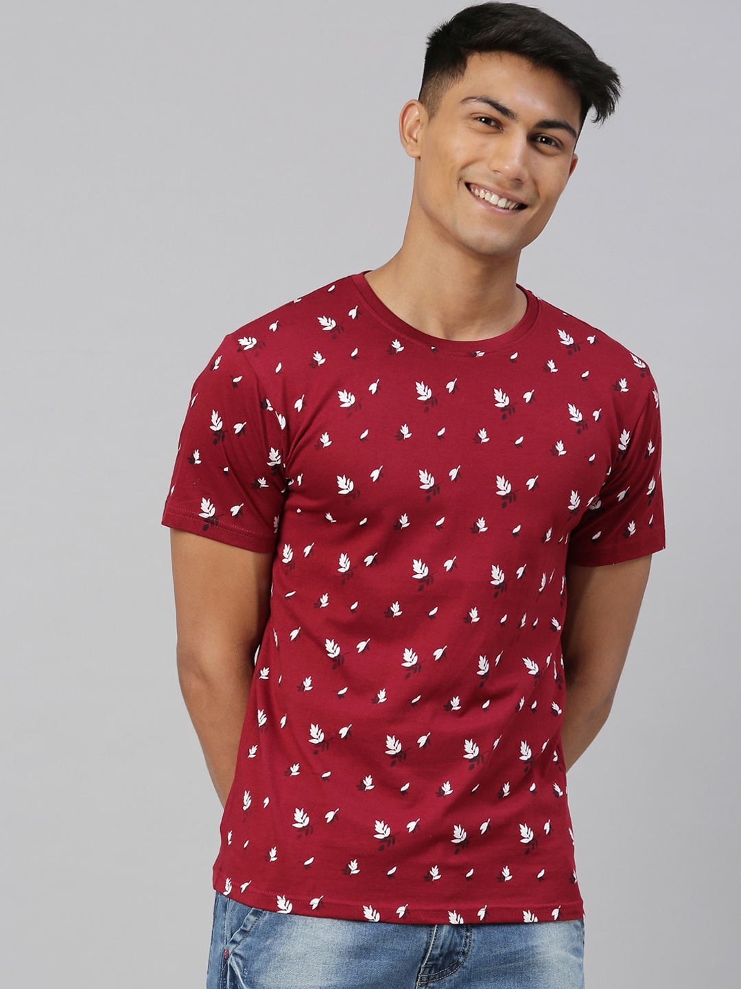 

Kryptic Men Maroon Printed Round Neck T-shirt