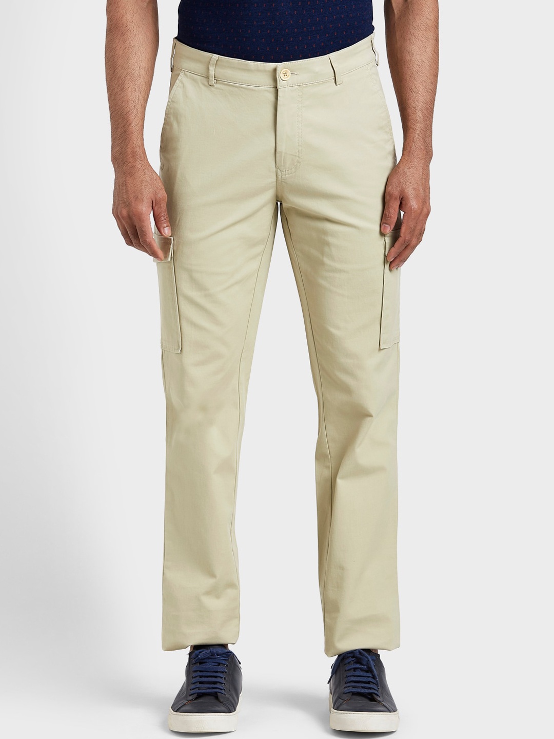 

ColorPlus Men Beige Regular Fit Solid Regular Trousers