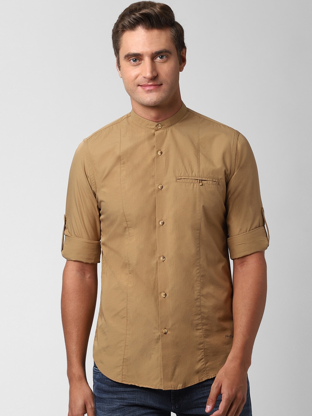 

Peter England Casuals Men Beige Slim Fit Solid Casual Shirt
