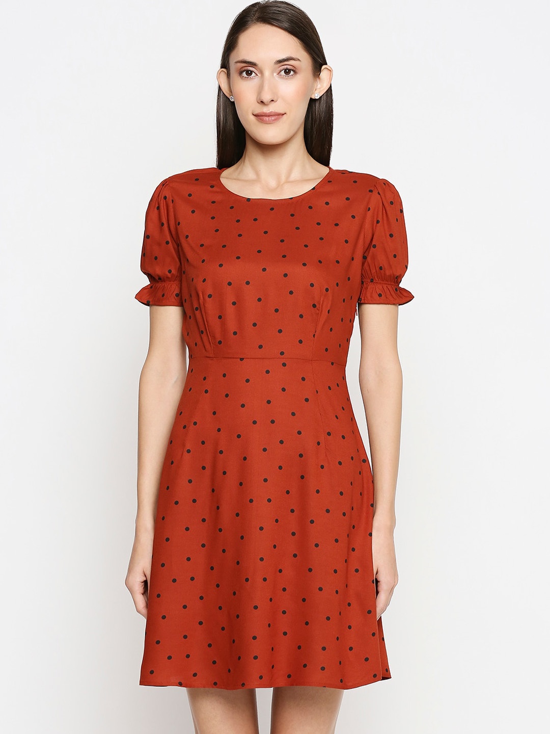 

Honey by Pantaloons Women Rust Orange Printed Fit and Flare Dress