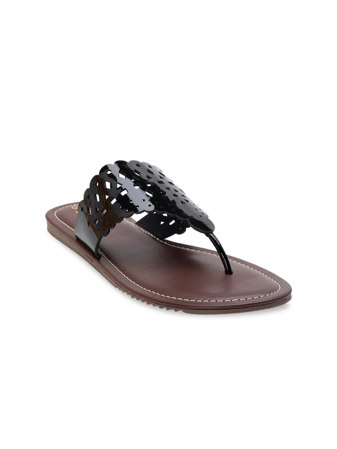 

Biba Women Gold-Toned Embellished T-Strap Flats