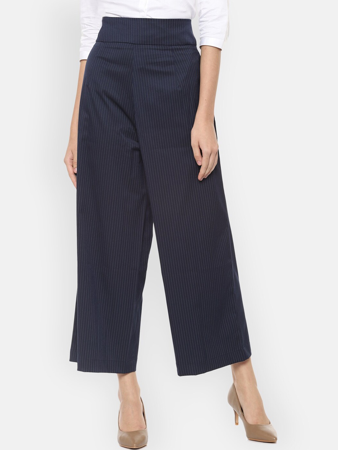 

Van Heusen Woman Women Navy Blue Regular Fit Striped Parallel Trousers