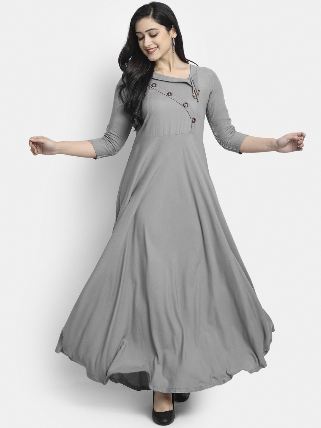 Globon Impex Women Grey Solid Maxi Dress