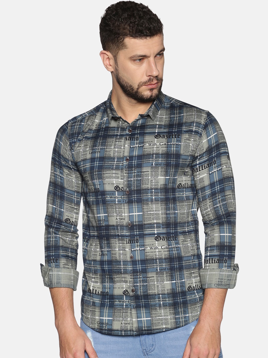 

SHOWOFF Men Blue & Grey Slim Fit Printed Casual Shirt