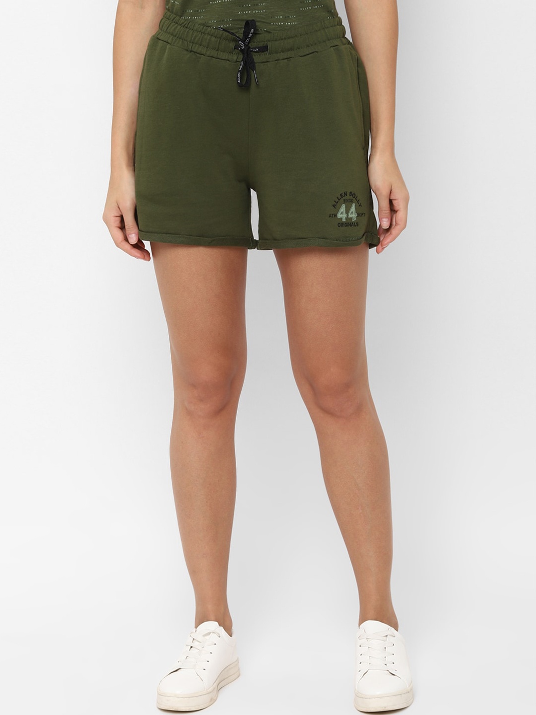 

Allen Solly Woman Women Olive Green Solid Regular Fit Sports Shorts