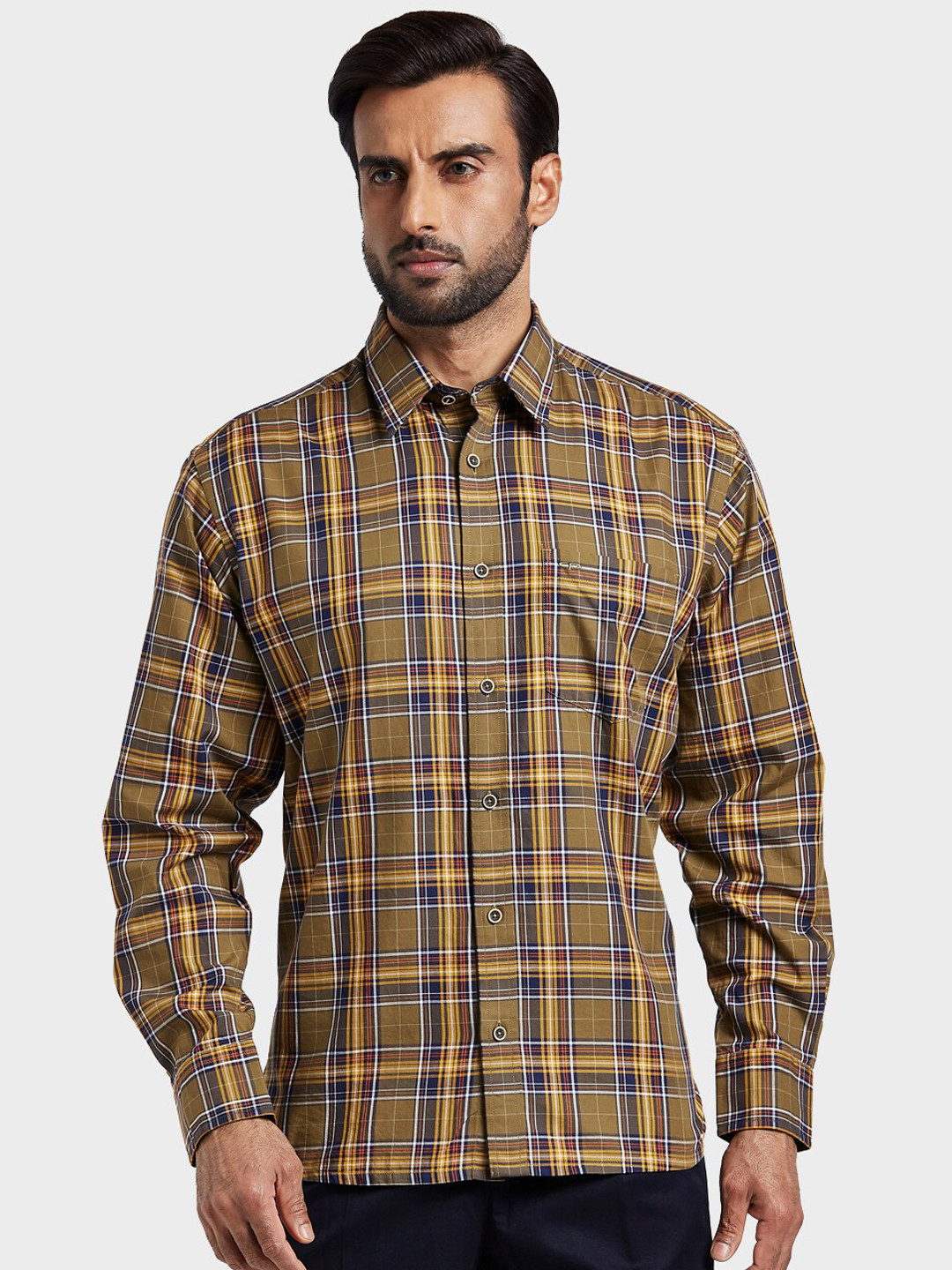 

ColorPlus Men Green & Blue Regular Fit Checked Casual Shirt
