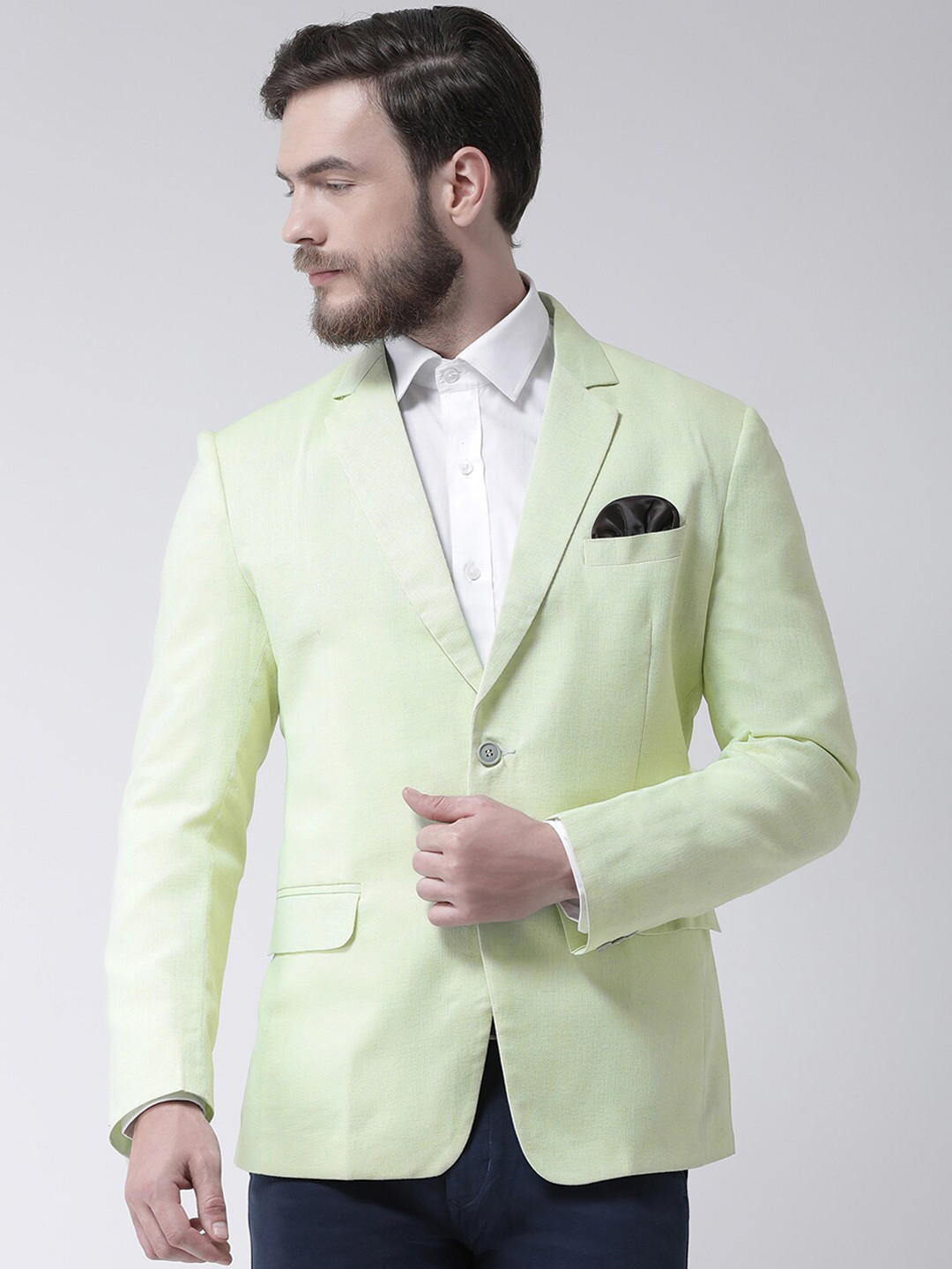 

Hangup Men Green Solid Single-Breasted Casual Blazer