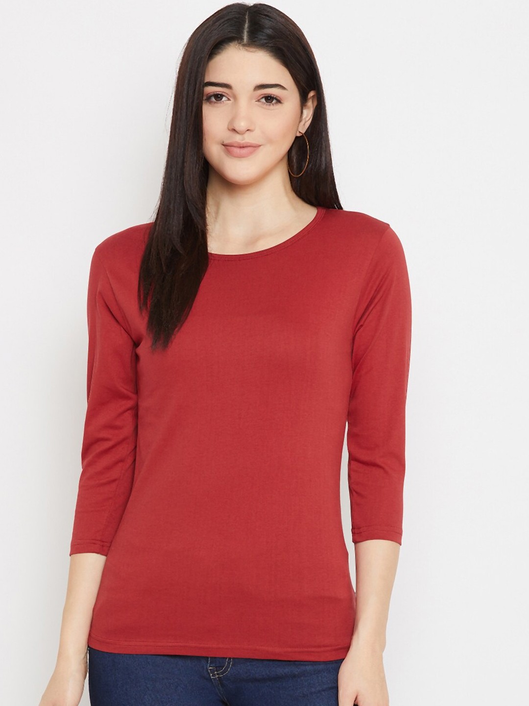 

Rodzen Women Red Solid Round Neck T-shirt