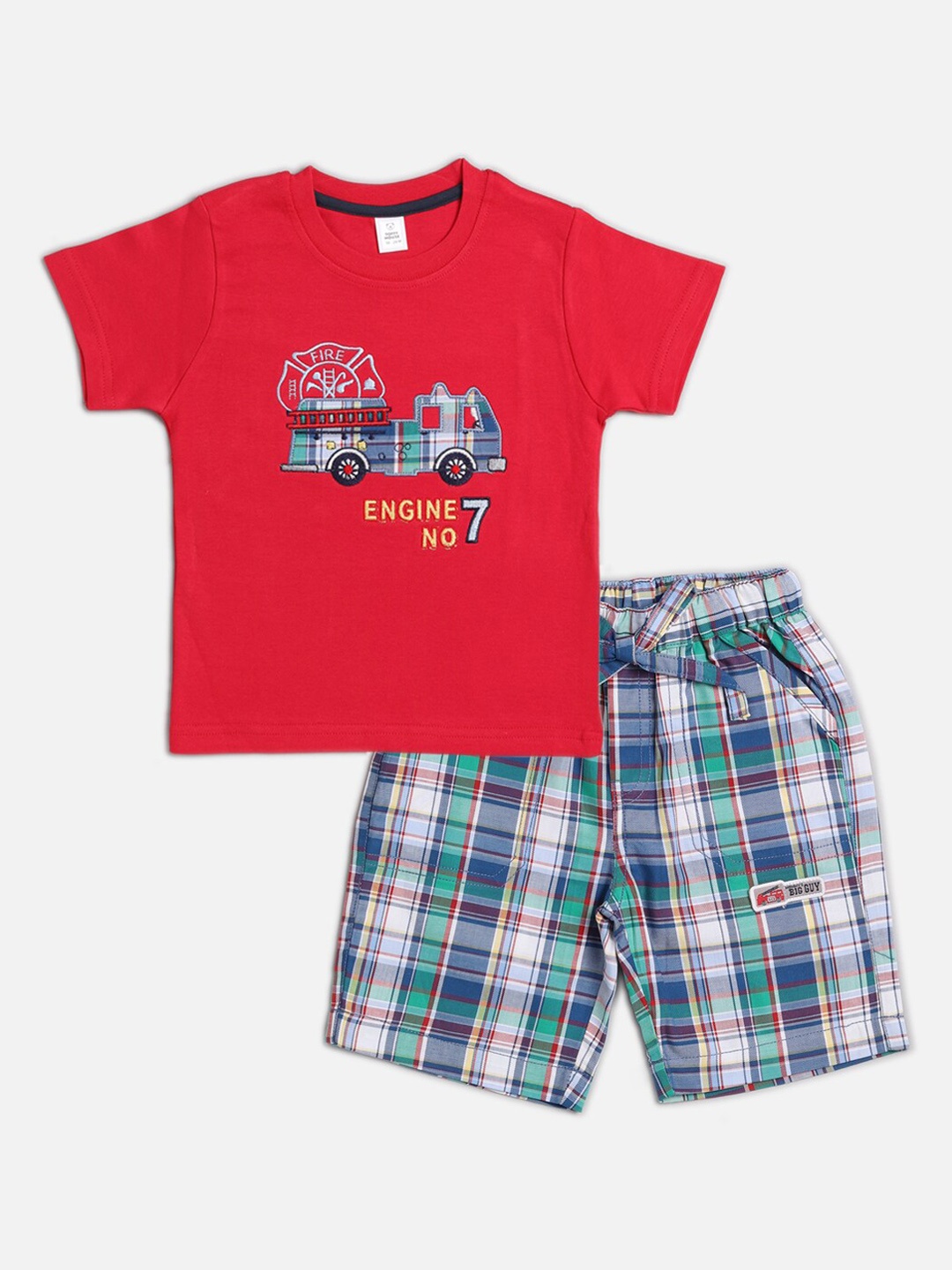 

TOFFY HOUSE Boys Red & Blue Printed Cotton T-shirt with Shorts