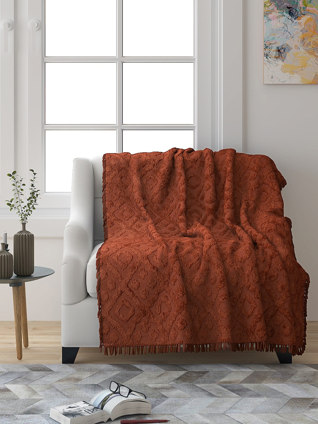 

Saral Home Set of 2 Brown Cotton Unique Design Tufted Sofa Covers
