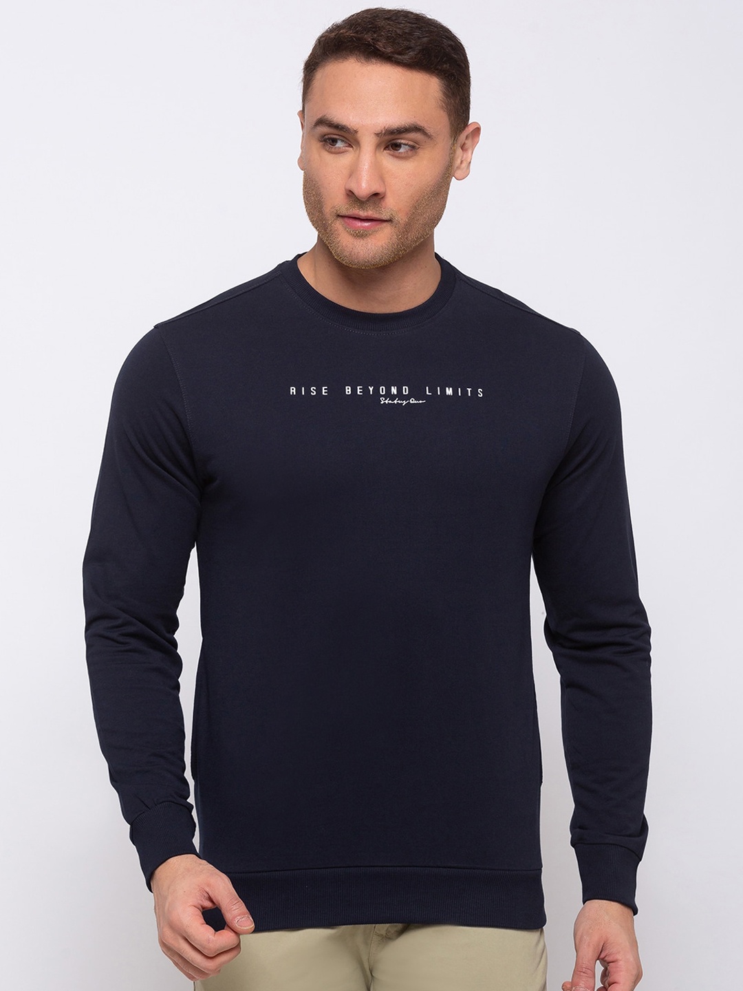 

Status Quo Men Navy Blue Printed Round Neck T-shirt