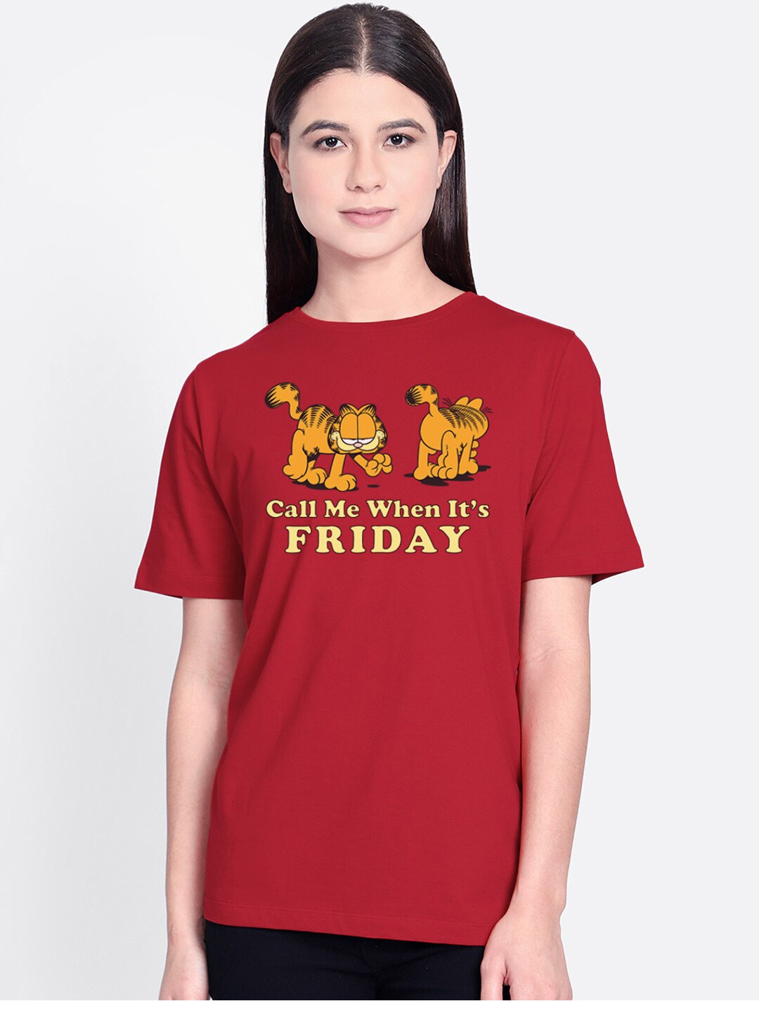 

Free Authority Women Red Garfield Printed T-shirt