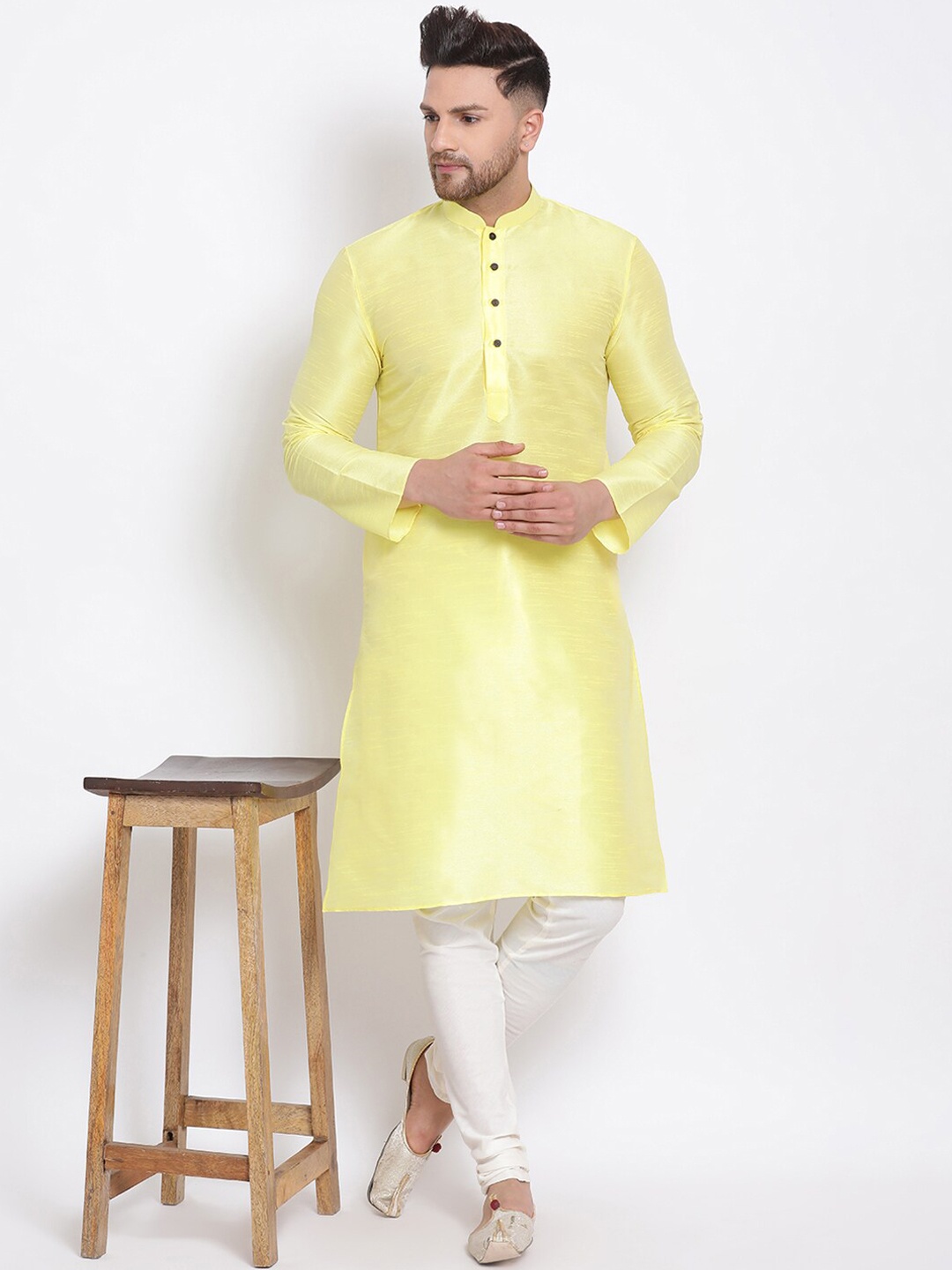 

Sanwara Men Yellow Solid Kurta with Pyjamas