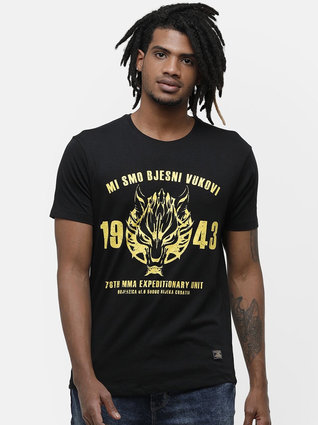 

Voi Jeans Men Black Printed Round Neck T-shirt