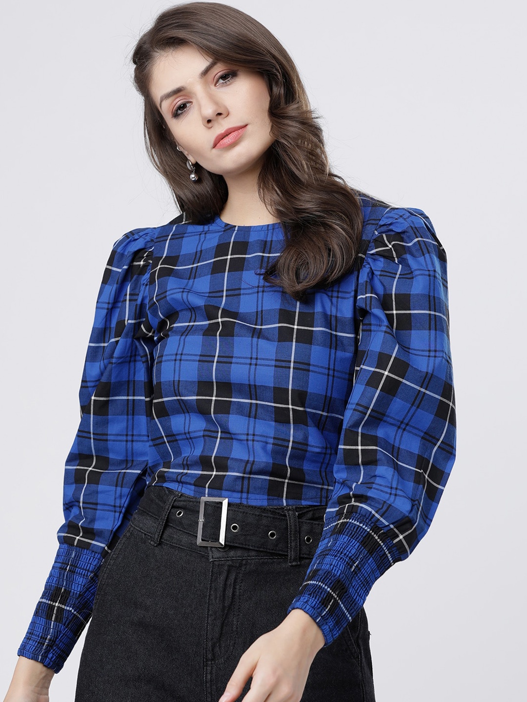 

Tokyo Talkies Blue & Black Checked Regular Top