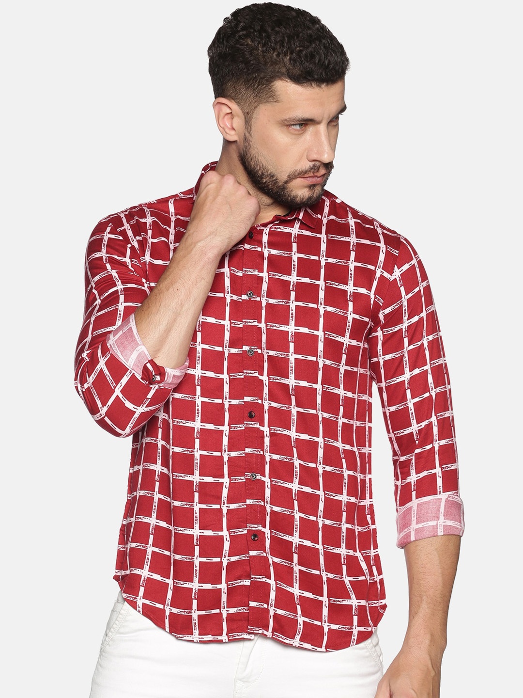 

SHOWOFF Men Red Slim Fit Checked Casual Shirt