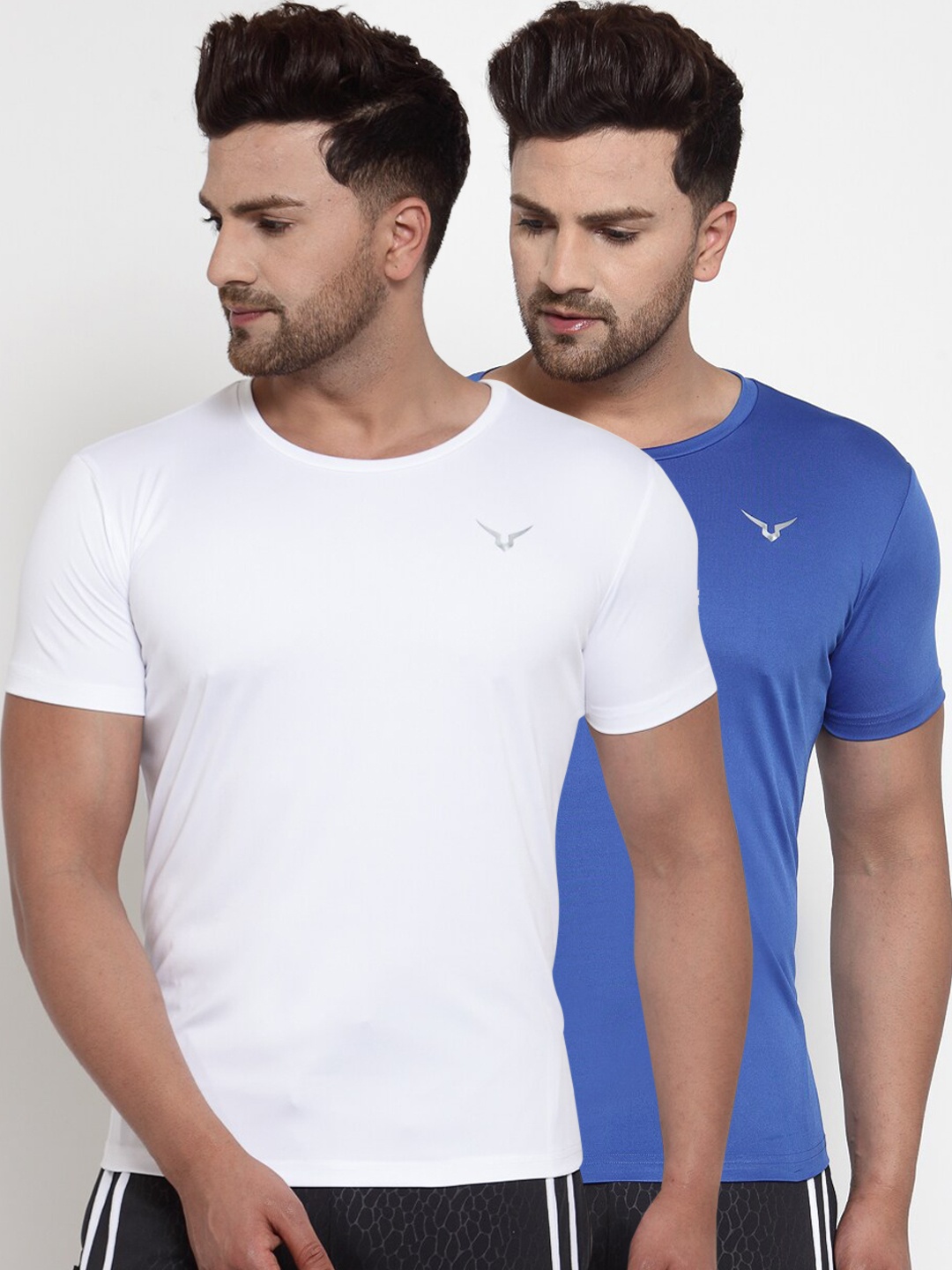 

Invincible Men Pack of 2 Blue & White Solid Round Neck T-shirt