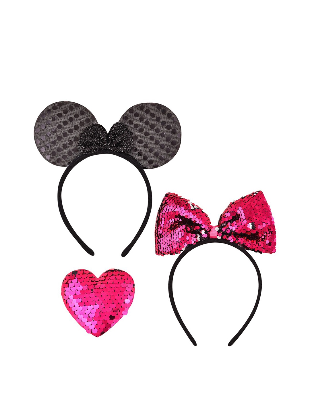 

Wish Karo Girls Black & Pink Set of 3 Embellished Hairband