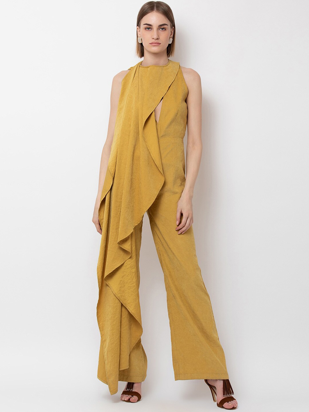 DODO & MOA Women Yellow Solid Basic Jumpsuit