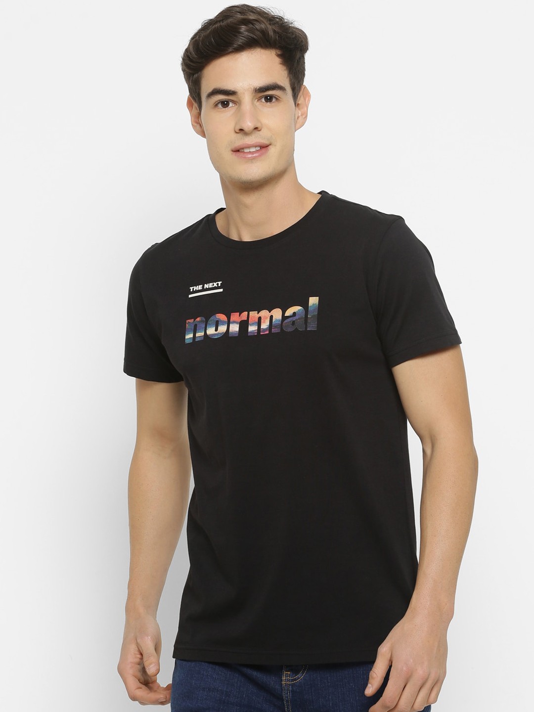 

FOREVER 21 Men Black Printed Round Neck Cotton Pure Cotton T-shirt
