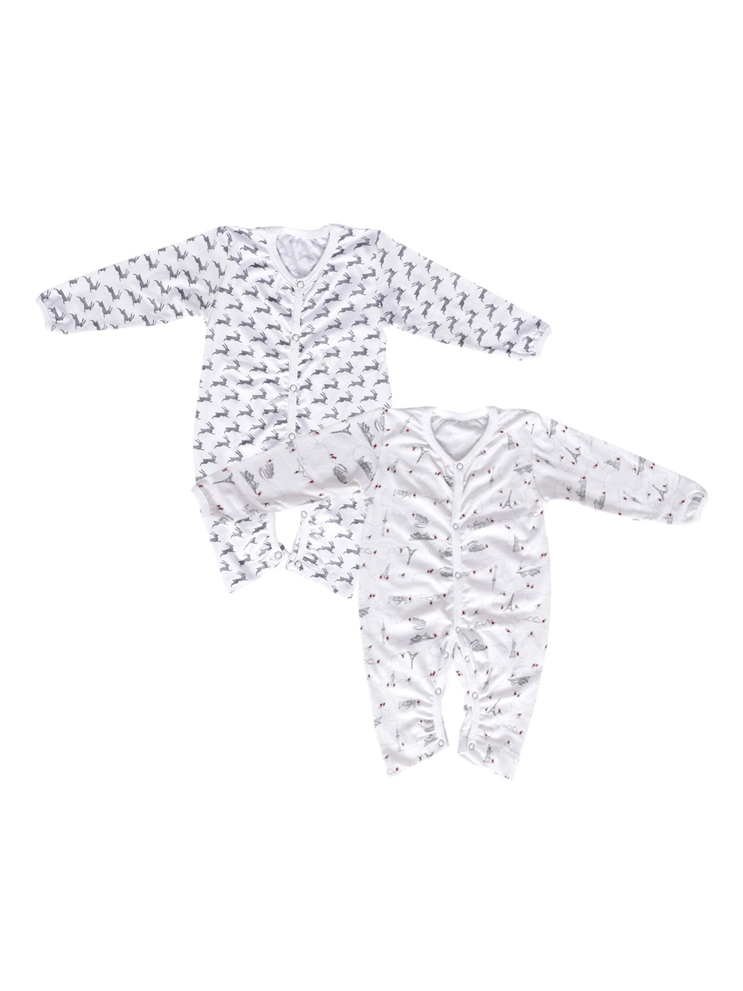 

Moms Home Kids Pack of 2 Printed Organic-Cotton Sustainable Rompers, White