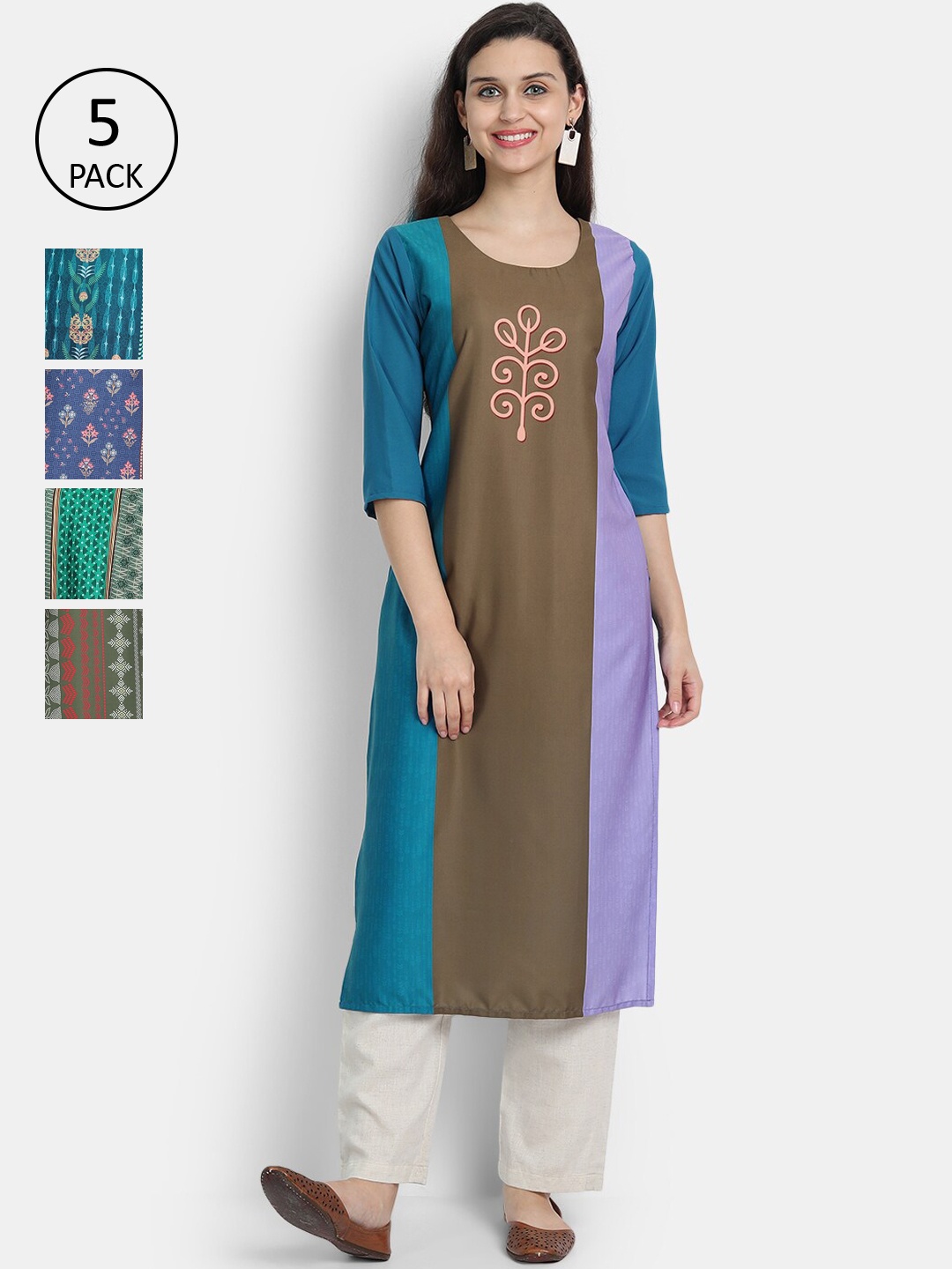 

7Threads Women Pack of 5 Digital Printed Crepe Kurta, Multi
