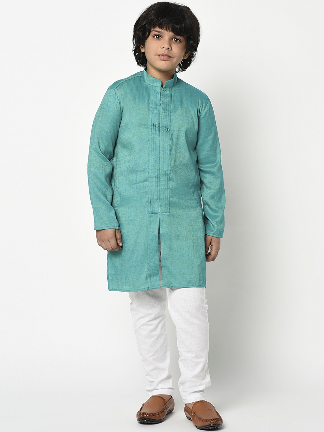 

DEYANN Boys Green & White Solid Kurta with Pyjamas