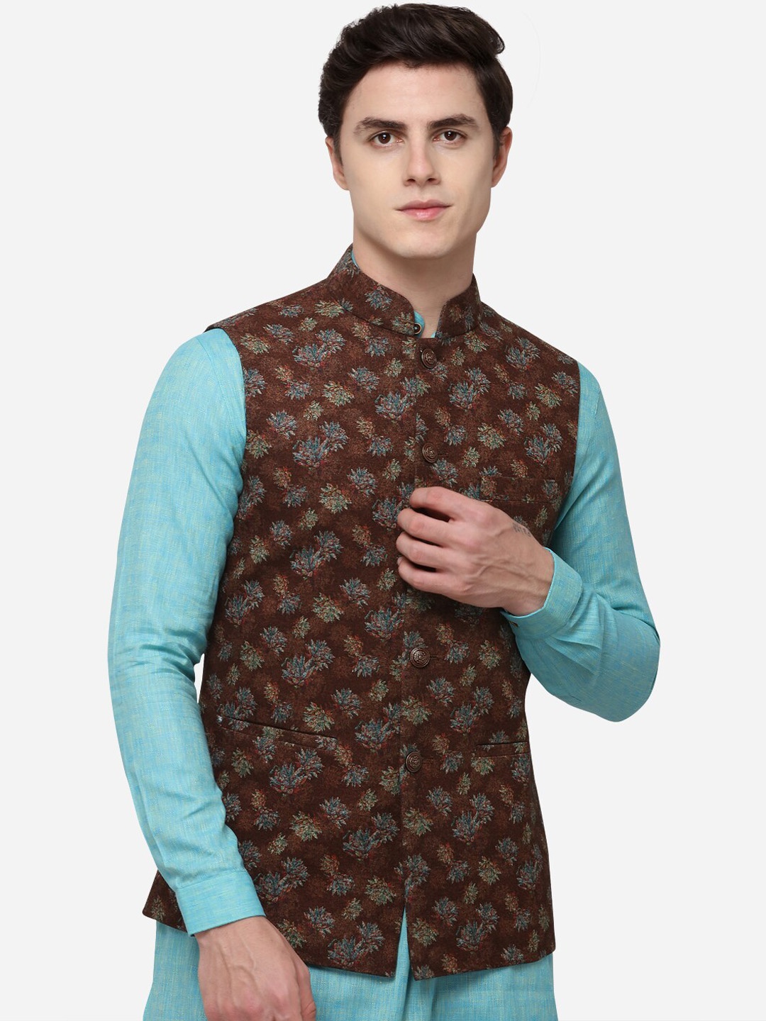 

JB STUDIO Men Brown Printed Nehru Jacket