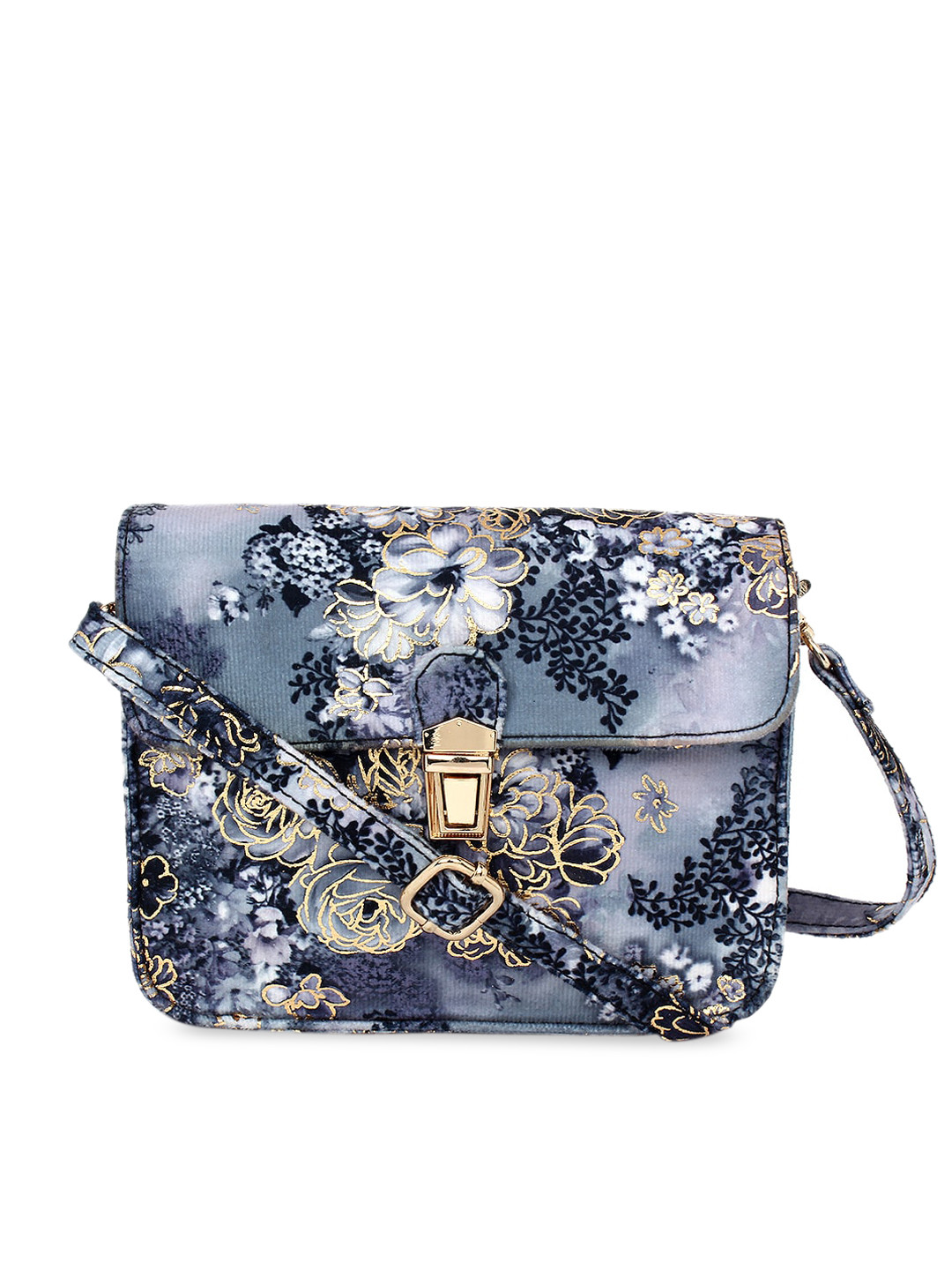 

Spice Art Women Grey & Gold-Toned Floral Printed Fanny Pack Cum Sling Bag
