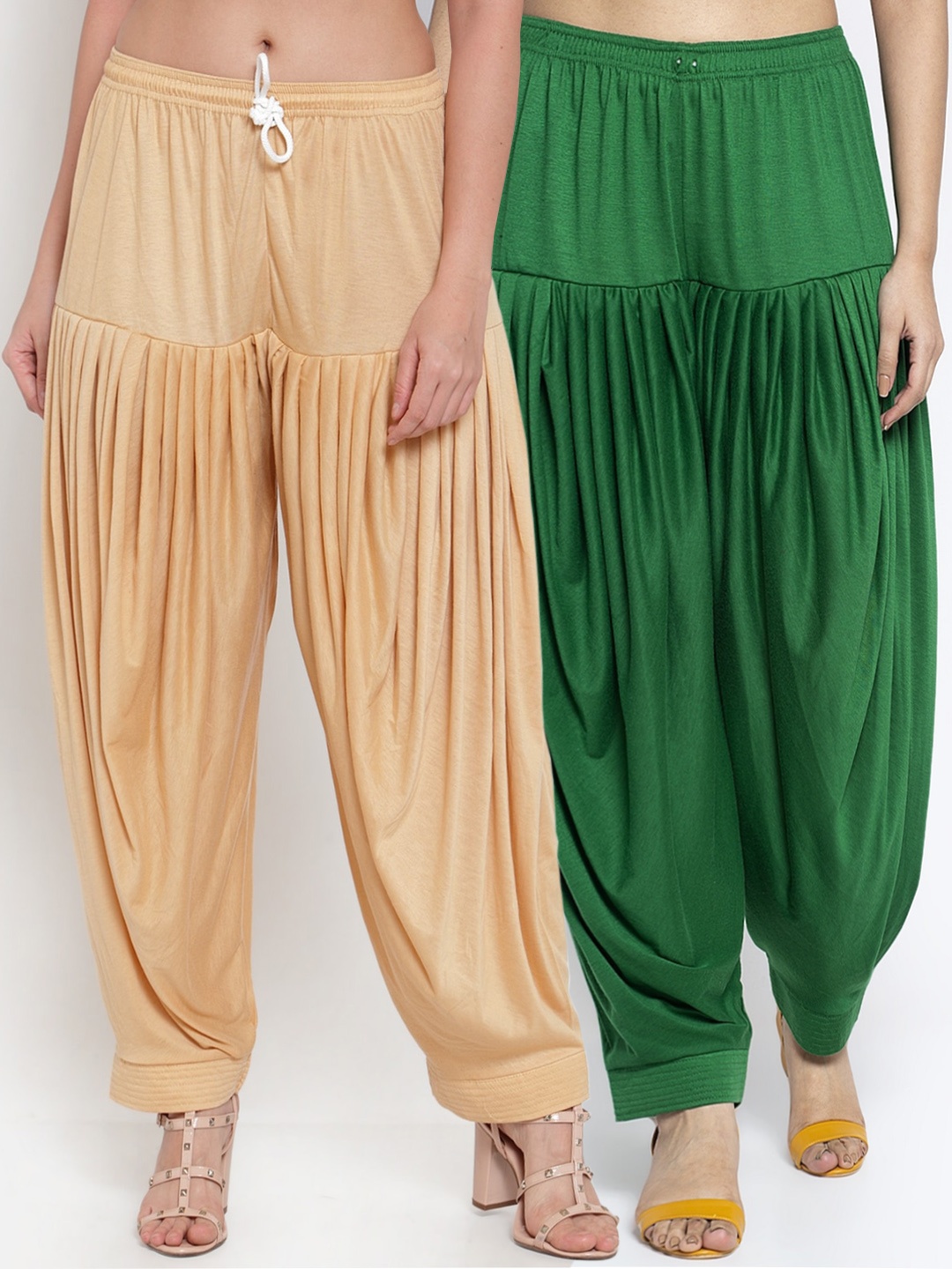 

GRACIT Women Pack of 2 Solid Loose-Fit Patialas, Green