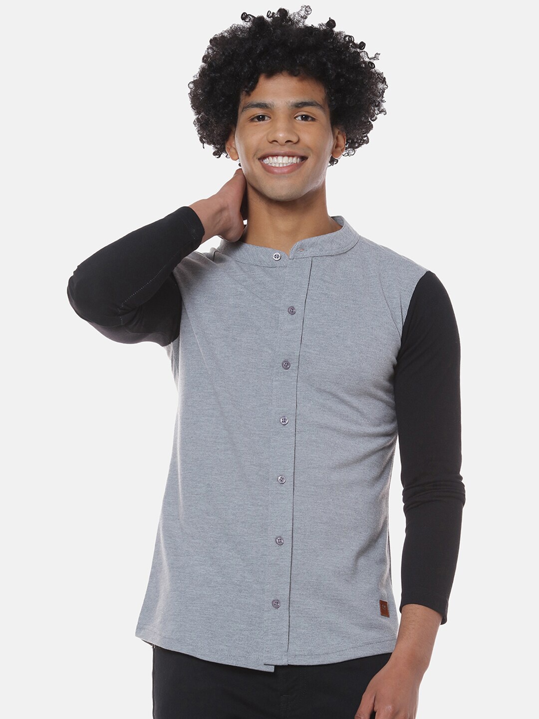 

Campus Sutra Men Grey Melange & Black Regular Fit Colourblocked Casual Shirt