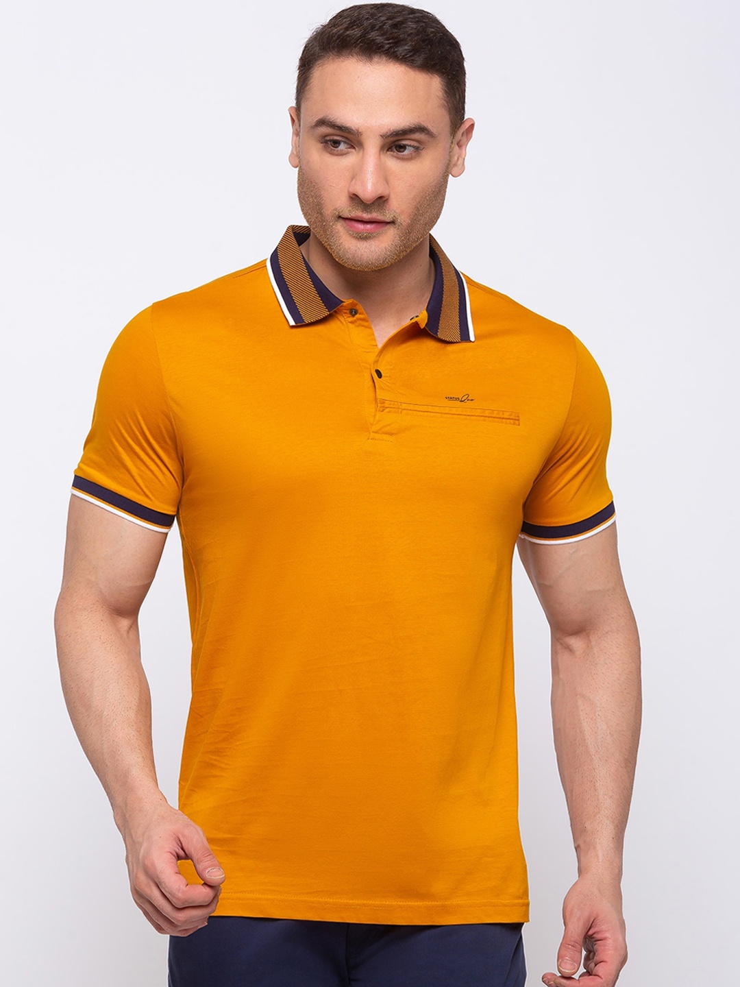 

Status Quo Men Mustard Yellow Solid Polo Collar T-shirt