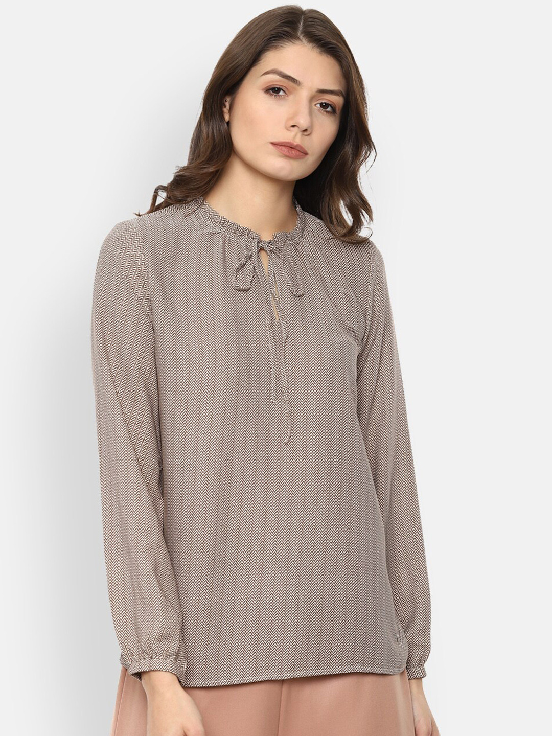 

Van Heusen Woman Beige Printed Tie-Up Neck Top
