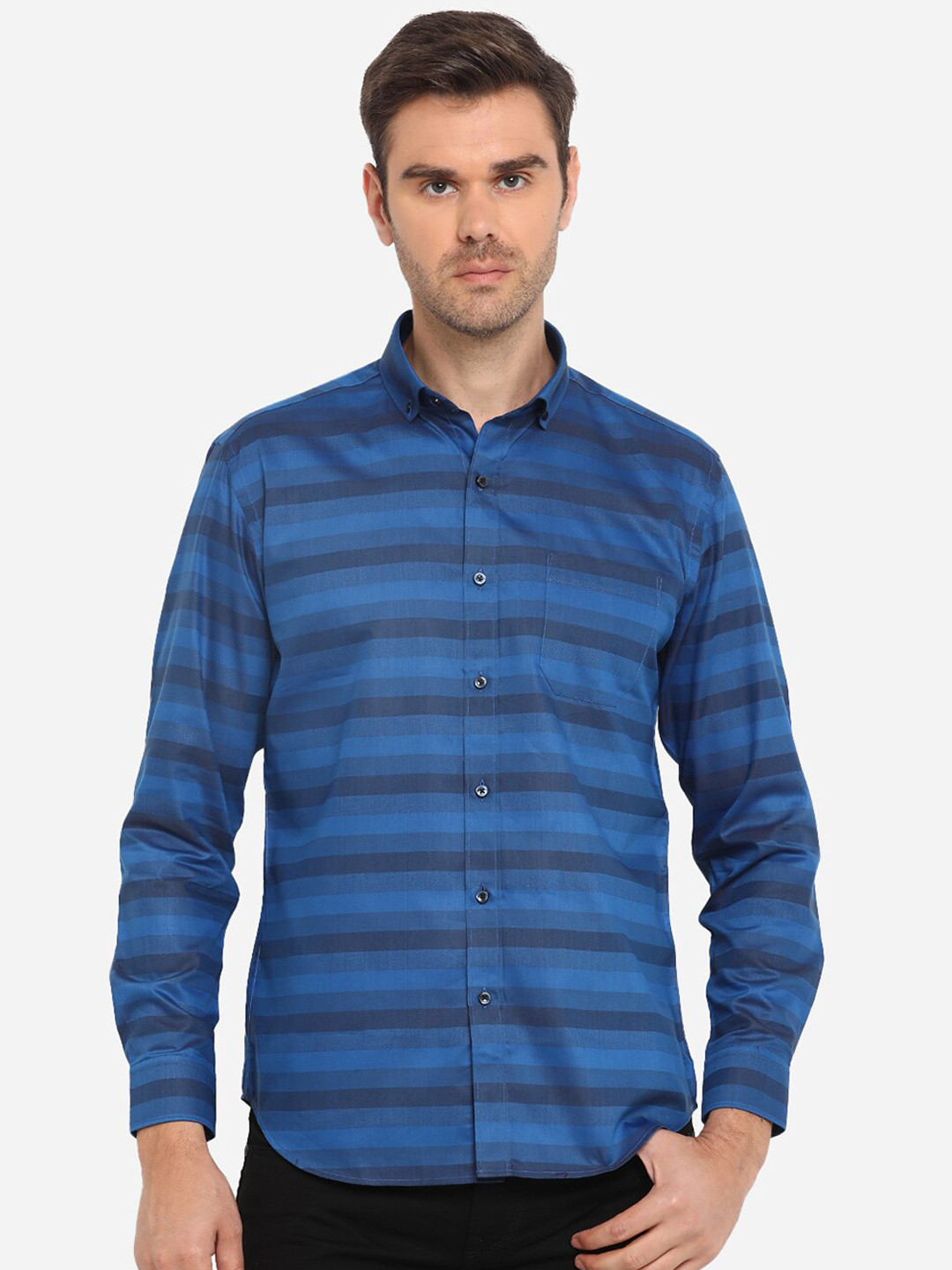 

Greenfibre Men Blue Slim Fit Striped Casual Shirt