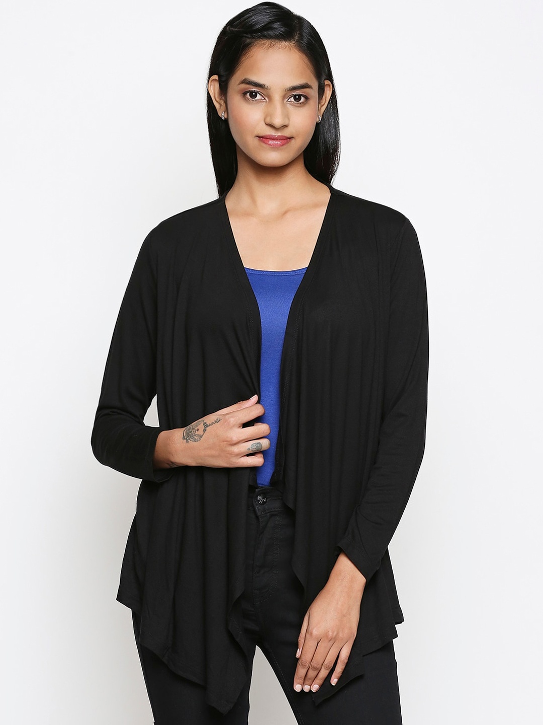 

Honey by Pantaloons Women Black Solid Waterfall Shrug