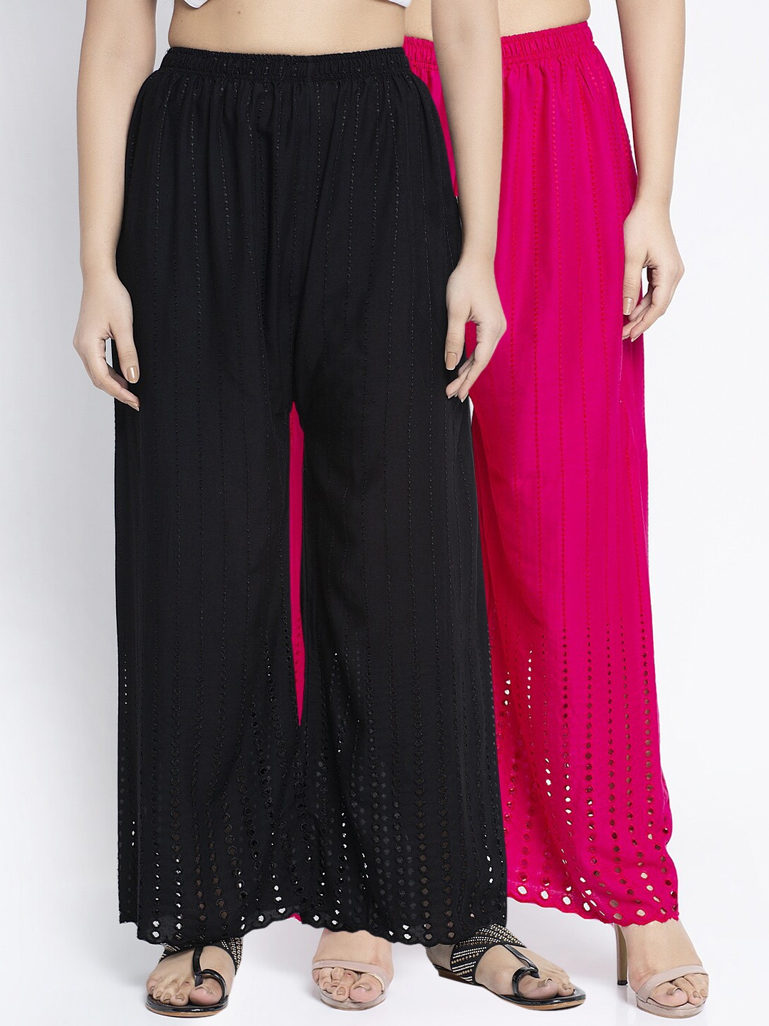 

GRACIT Women Black & Fuchsia Set of 2 Solid Wide Leg Palazzos
