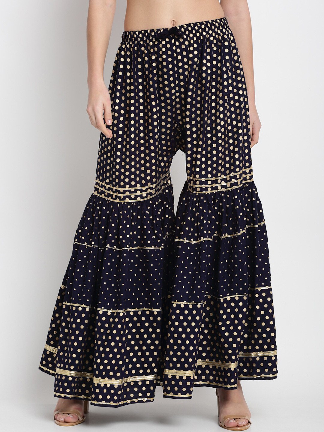 

Miaz Lifestyle Women Navy Blue Flared Printed Parallel Trousers