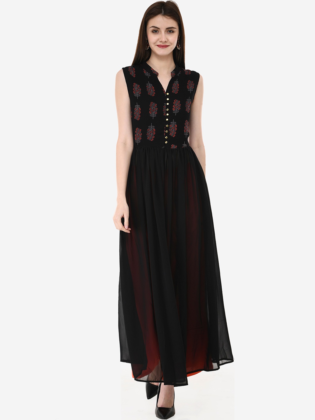 V&M Women Black Self Design Kurti with Palazzos