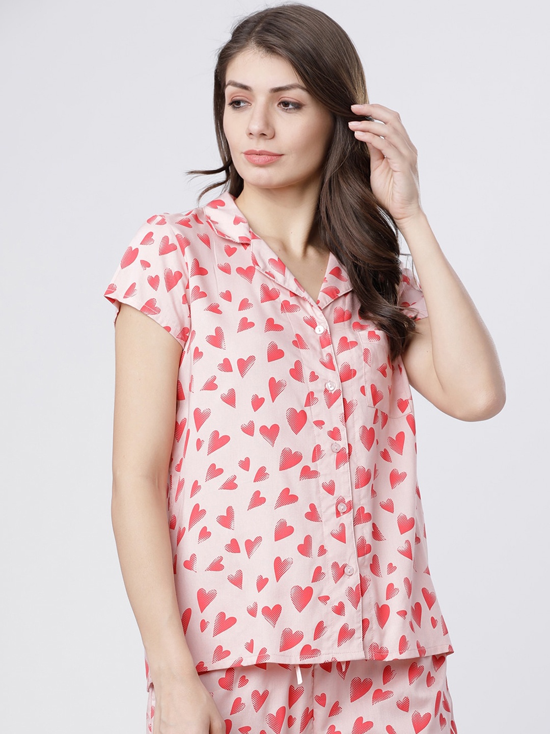 

Tokyo Talkies Women Pink & Red Heart Printed Night Suit