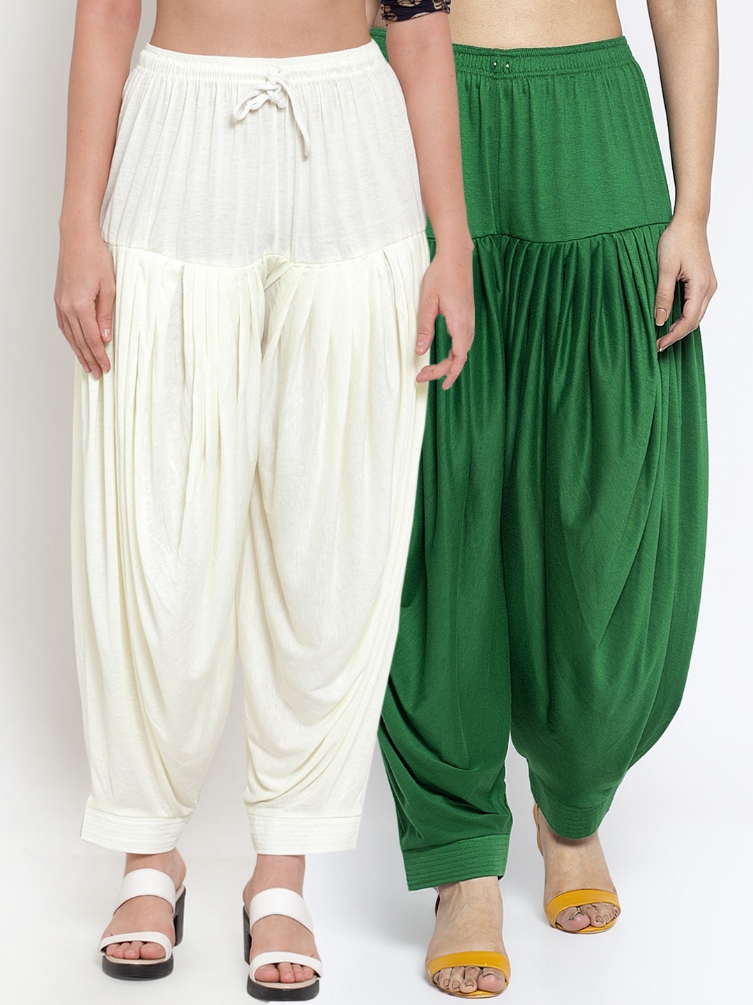 

GRACIT Women Pack Of 2 Solid Loose-Fit Patialas, Green