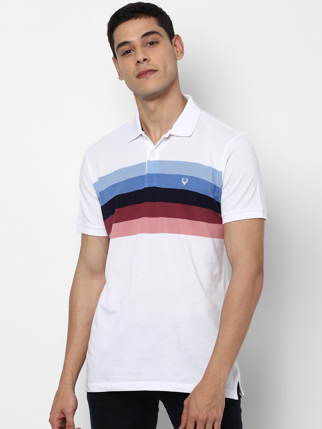 

Allen Solly Men White Striped Polo Collar T-shirt