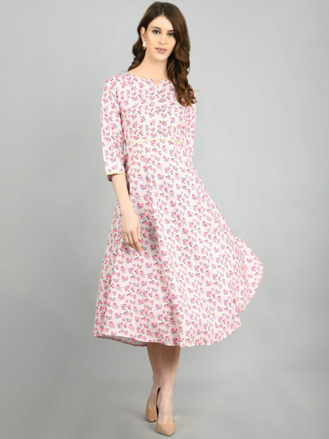 

Myshka Women Multicoloured Floral Printed Fit and Flare Dress, Multi