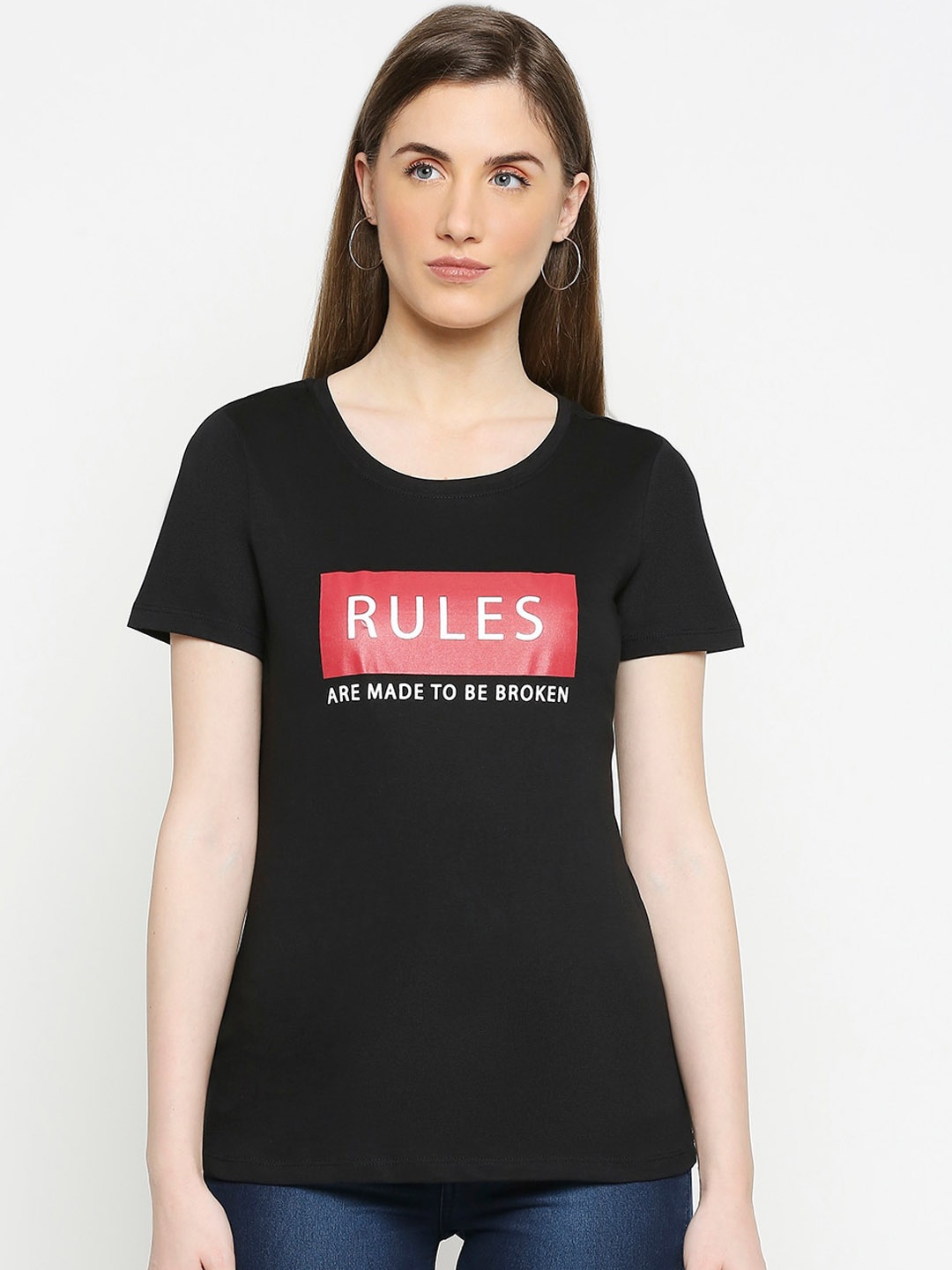 

Honey by Pantaloons Women Black Printed Round Neck T-shirt