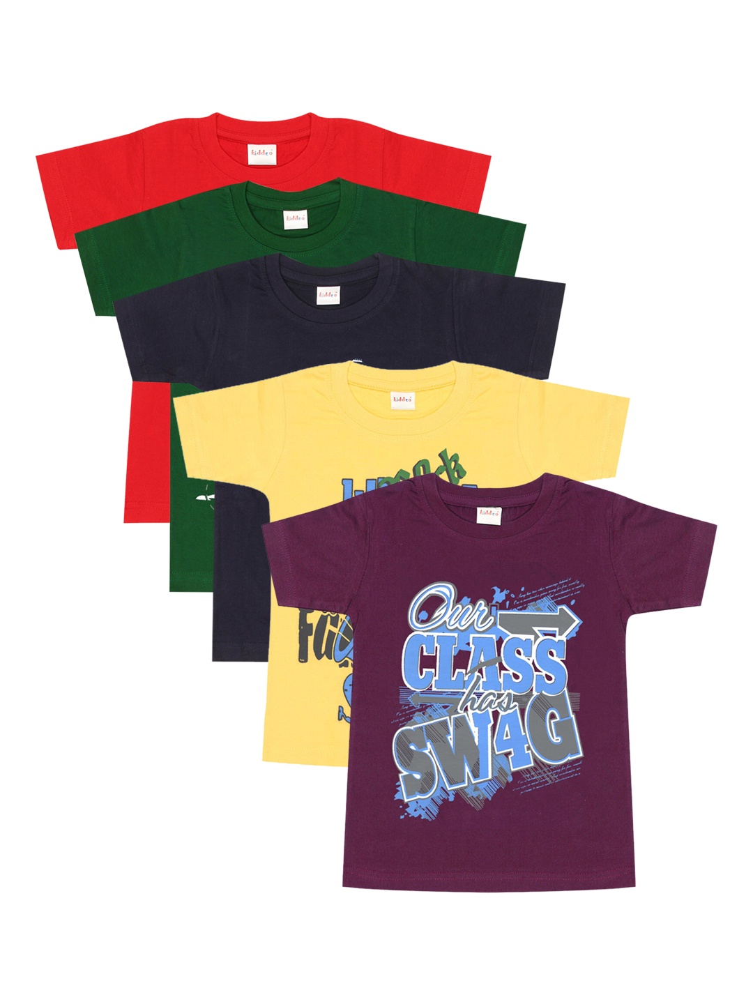 

Kiddeo Boys Pack of 5 Multicoloured Printed Round Neck T-shirts, Multi