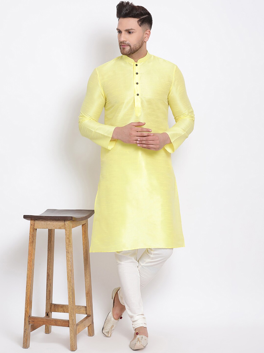 Sanwara Men Yellow Art Silk Kurta